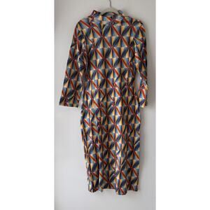 Amanda Pleet Harlequin Print Maxi Dress XL Colorful Diamond Stretch Mock Neck